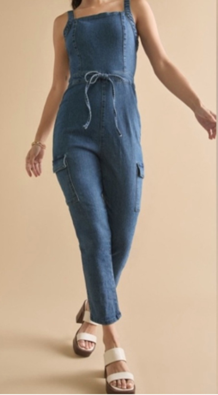 Tinseltown Juniors' Belted Denim Jumpsuit Size S